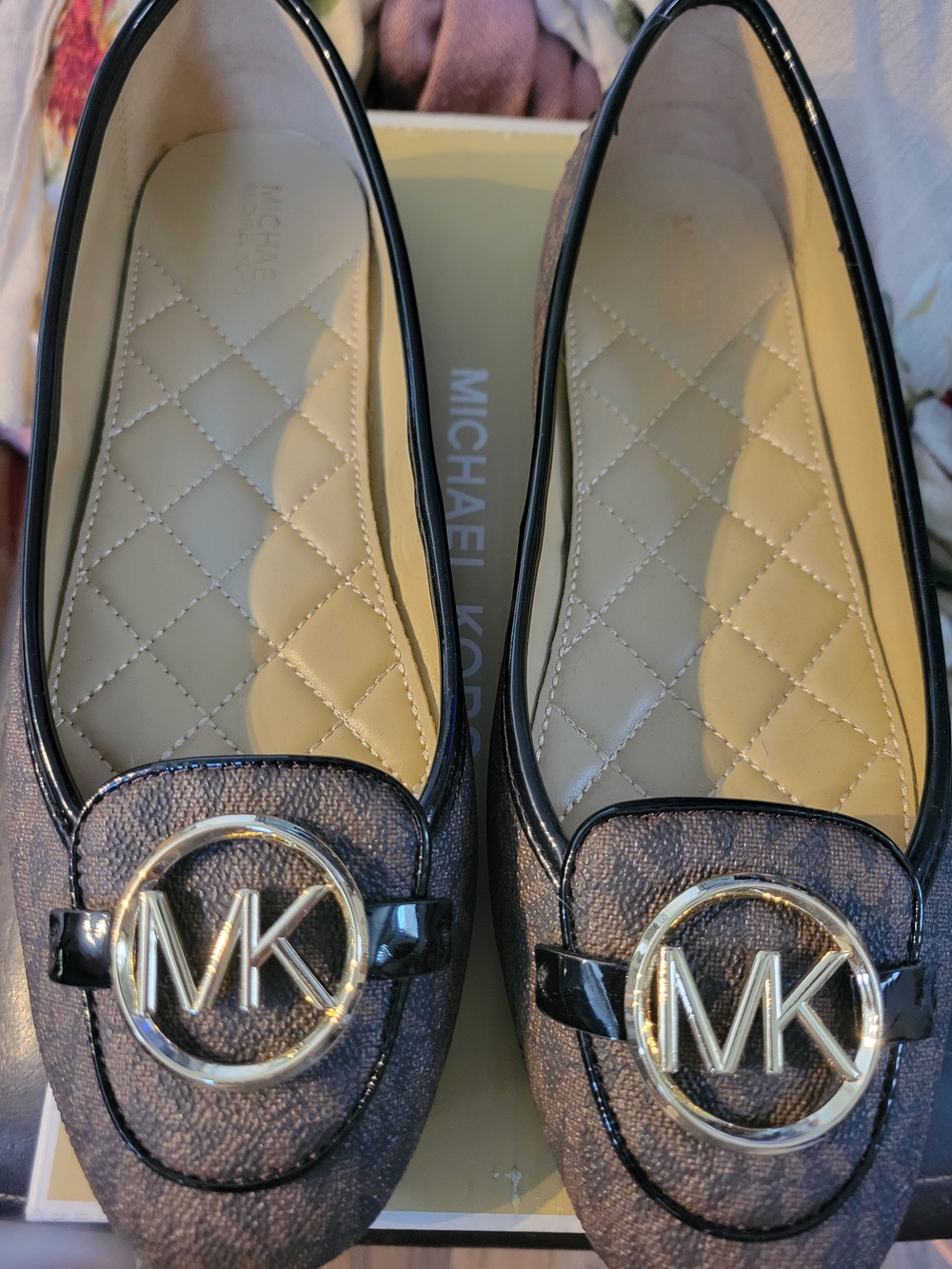Michael Kors Brown MK Logo Quilted Insole Loafers